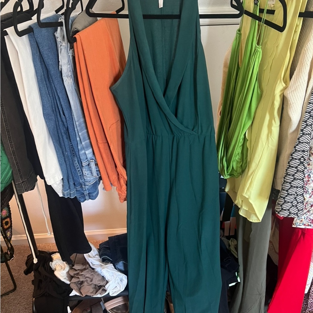 Anthropologie Green Jumpsuit with Elegant Wide-Leg Design